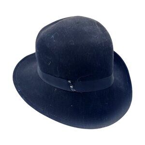 Vintage Geo W Bollman Co Women's Black Hat Doeskin Felt 100% Wool USA Made 22in